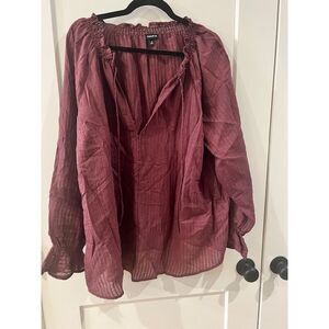 Torrid Burgundy Pleated Long Sleeve Blouse Elegant Office Wear Size 2